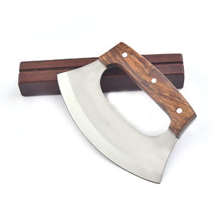 Hache Ulu de qualité industrielle à dos plat avec support en bois de frêne, inspirée des Vikings, en acier inoxydable, lame de 5 pouces - Product Image 1