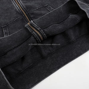 Sweat à capuche zippé en molleton épais de coton délavé à l'acide avec logo personnalisé pour homme - Product Image 4