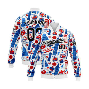 Chaqueta universitaria personalizada de primera calidad para hombre, lana lisa, acabado en cuero, cuello levantado, logotipo frontal bordado, a prueba de viento - Product Image 1