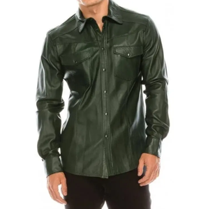All Sizes New Arrival Customized High Quality Eco-Friendly Breathable <b>Men</b> Leather <b>Shirts</b>-Stand Collar Casual Style Professional - Product Image 2