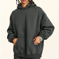 Sweat à capuche classique pour homme en coton 350g, coupe oversize à épaules tombantes, avec poche, respirant, couleurs et logo personnalisables