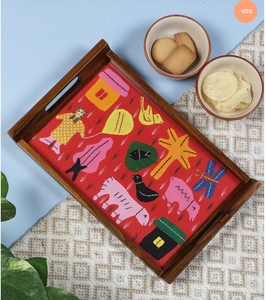 แผ่นไม้สักสีแดงงานทำด้วยมือถาดเสิร์ฟพร้อมกระจกด้านบนตกแต่งโต๊ะอาหารเช้า - Product Image 2