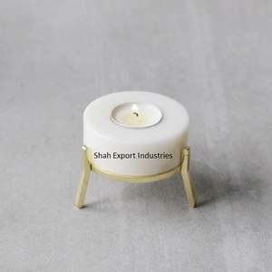 Porte-bougie rond en marbre noir, écologique, en fer, avec cadre en fer doré, pour les mariages et la décoration de lampes de nuit dans la chambre - Product Image 3