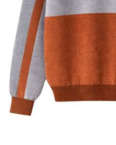 <b>Men</b> Crew Neck Knit Sweater Grey Rust Color Block Long Sleeve Soft Warm Winter Casual Pullover Premium Knitwear - Product Image 6