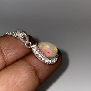 925จี้โอปอลไฟหลากสีเงินแท้สไตล์วินเทจโอปอลสีขาวรูปลูกแพร์สีรุ้งโอปอลสำหรับเด็กโลหะผสม - Product Image 4