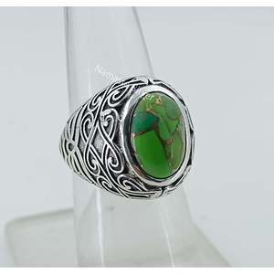 Handmade Boho Gemstone Women's <b>Ring</b> Green Copper Turquoise Oval 925 Sterling Silver Bezel Setting <b>Statement</b> Piece Gift for Her - Product Image 6