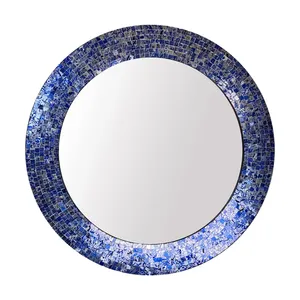 Mughalcrafts Blue <b>Mosaic</b> Art Deco Decorative Wall Mirror Luxury Antique round Glass Design for Bathroom Home Decor - Product Image 1