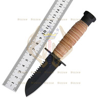 Magnifique couteau de chasse et de camping Sizzco à lame fixe en acier inoxydable noir avec revêtement en poudre, pointe tombante de 8 pouces, couteau à désosser en cuir