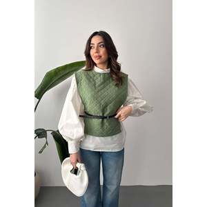 Ensemble chemise ceinturée et poncho kaki - Kaki - Product Image 1