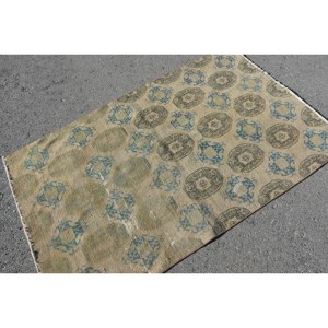 Alfombra clásica de lana azul Beige de 3,6x5,7 pies, diseño de retazos rectangular turco hecho a mano para sala de estar, dormitorio con respaldo de látex - Product Image 4
