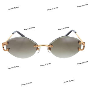 Lunettes de soleil photochromiques gris uni ovale sans monture à la mode verres plaqués or lunettes de mode légères modernes pour unisexe - Product Image 2