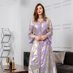 Vintage 2023 Dubai Arabic Gowns Abaya <b>Kaftan</b> Marocain Middle East Muslim Women Long Sleeves Printed Dress Embroidered Silk - Product Image 3