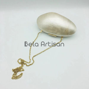 High Profile Best Quality Womens <b>White</b> Glitter Rhinestone Resin Mother of Pearl Resin <b>Clutch</b>: Bronze Evening <b>Bag</b> with Gold Chain - Product Image 6