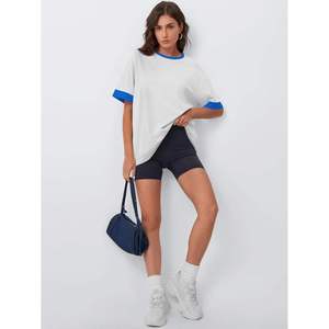 2024 Trending Oversized Women T-<b>Shirt</b> Ringer Crew Neck Short Sleeve Cotton Streetwear Baggy Casual Tee <b>Shirt</b> Custom Logo Bulk - Product Image 2