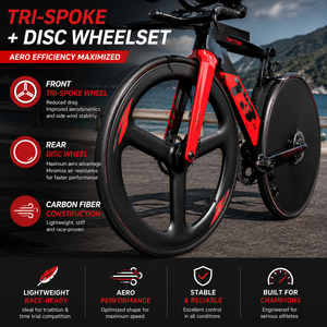 Bicicleta de Triatlón TWITTER T3 de Fibra de Carbono Aero, 24 Velocidades, Ruedas de 3 Radios con <span class=keywords><strong>Frenos</strong></span> de <span class=keywords><strong>Disco</strong></span> Hidráulicos, Manillar TT, Bicicleta Urbana de Carreras Kona - Product Image 4