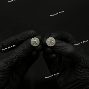 Pendientes de tuerca de moissanita de corte redondo, dos en uno, de plata 925, con halo de circonitas, estilo hip hop, unisex, para fiesta, regalo de joyería - Product Image 1