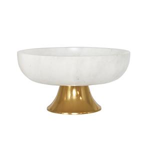 Nuevo cuenco de mármol gris Dazey con base dorada elegante diseño de pedestal elegante cuenco de decoración moderna acabado de mármol con decoración de acento dorado - Product Image 2