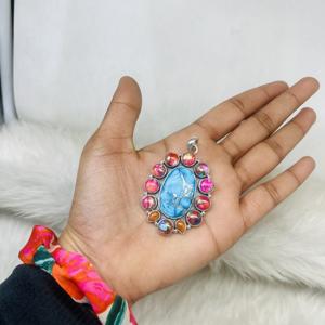 Oyster <b>Copper</b> Turquoise Pendant, 925 Sterling Silver Pendant, Oyster Pendant, Handmade Jewelry, <b>Gift</b> for Her, Gemstone Pendant - Product Image 3