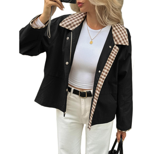 Chaqueta de bombardero lisa de lona de algodón personalizada negra para mujer, chaqueta transpirable de invierno informal para exteriores de nuevo estilo - Product Image 6