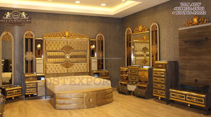 Ensemble de meubles de chambre à coucher turcs de qualité supérieure Ensemble de lit en or de qualité supérieure assorti à deux tables de chevet Ensemble de chambre à coucher sculpté King Size - Product Image 4