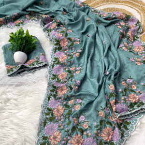 Dernier concepteur de broderie en soie douce Gotta Saree de travail imprimé par Fab Zone - Product Image 1