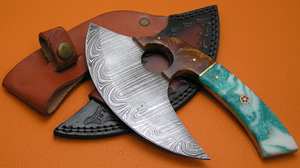 Cortador de Pizza Ulu de Alaska profesional hecho a mano, cuchillo de cocina de acero de Damasco Ulu Chef, logotipo personalizado, resina de Metal para él, su Pizza - Product Image 5