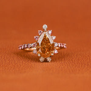 Elegante anillo de compromiso clásico para mujer 18KT chapado en oro laboratorio creado amarillo corte de pera diamante Rosa pavé anillos finos - Product Image 1