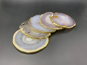 Haute qualité grand naturel géode tranche cristal sous-verres ensemble or et gris Agate pour la décoration de la maison prix usine en gros - Product Image 2