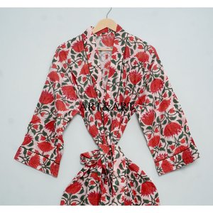 Magnifique Robe de Nuit Longue en Coton Imprimé Sérigraphié, Respirante et Luxueuse, avec Ceinture et Cordon de Serrage, Idéale pour l'Été - Product Image 3