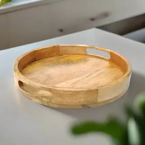 Handcrafted Wooden Round Serving <b>Tray</b> for <b>Tea</b>, Snacks, Breakfast | Eco-Friendly Handmade Wooden <b>Tray</b> | OEM Wholesale Bulk Export - Product Image 3
