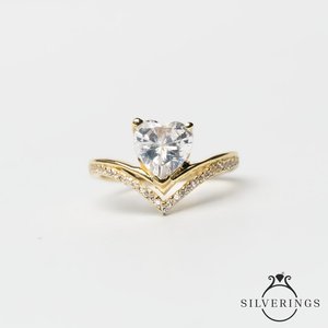 NOVAMART Fine Sterling <b>Silver</b> Rhodium-Plated Geometric Diamond <b>Solitaire</b> Heart <b>Ring</b> for Women's Engagement Wholesale Export - Product Image 5