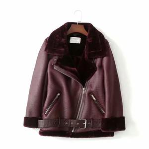 Femmes automne hiver manteau nouveau Chic à manches longues veste thermique peau de mouton fourrure Faux cuir toile revers rembourré vêtements d'extérieur chauds - Product Image 5
