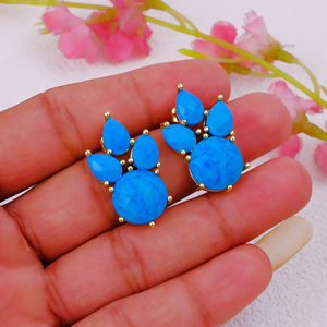 Hecho a mano turquesa caramelo gota Stud pendientes Dec Birthstone piedra preciosa garra ajuste moda chapado en oro joyería de moda al por mayor - Product Image 1