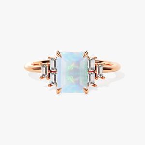 Anillo de Boda de Plata de Ley 925 con Ópalo Corte Esmeralda y Engaste de Bisel, Bañado en Rodio, Estilo Boho, para Mujer, Regalo, en Tendencia - Product Image 3