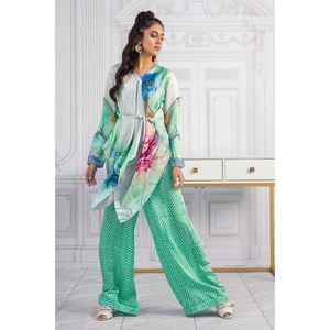 Conjunto de Camisa y Pantalón de Seda Satén Charmeuse con Estampado Digital WGK-SZW-DP-1022 - Product Image 1