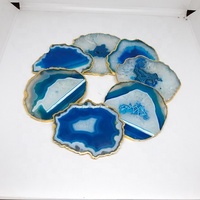 JILANI - Posavasos de Ágata Azul Chapado en Oro, Rebanada Natural, Hermosa Piedra Preciosa, Estilo Romántico, Decoración para el Hogar