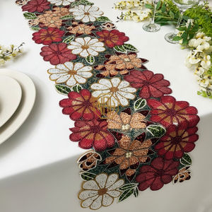 Chemin de table en tissu brodé vintage élégant de luxe de 36 pouces, résistant à la chaleur, avec sous-verres en verre perlé pour la maison, l'hôtel, le mariage - Product Image 2