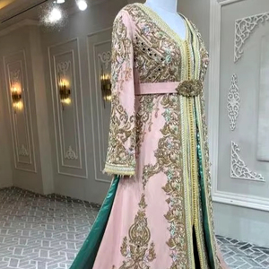 STUNNING-ZARI-EMBROIDERY on <b>LIGHT</b>-PINK-Caftan with EMBELLISHED CRYSTAL GLASS BEADS,STONE,DABKA WORK for Parties/Weddings=2024 - Product Image 1