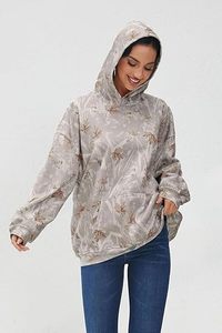 Sudadera con capucha de camuflaje de gran tamaño para mujer con estampado sublimado de hoja de arce, jersey de lana de manga larga, sudadera con bolsillo de invierno, suministro ODM - Product Image 4