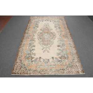 5.7x9.6 ft Turkish Large Rug, <b>Brown</b> Green Vintage Moroccan <b>Wool</b> Rug - Product Image 1