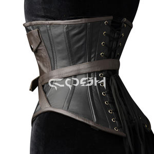 ชุดคอร์เซ็ทหนังสีดำแบบเซ็กซี่สไตล์เฟติช พร้อมเข็มขัดแบบมีหัวเข็มขัดและตัวล็อคด้านหน้า - Product Image 4