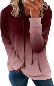 Vente en gros dégradé de couleur à manches longues sweats à capuche avec cordon de serrage femmes printemps automne dames tuniques courte longueur tricoté imprimé - Product Image 4