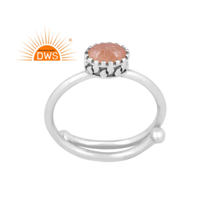 Meilleure vente argent Sterling fin naturel pêche pierre de lune pierre précieuse bague réglable bijoux pour femmes cadeau pour elle - Product Image 3