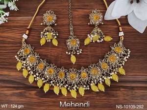 Bijoux antiques indiens Mehendi, beaux accessoires de bijoux pour femmes, vêtements de fête, ensemble de colliers courts antiques - Product Image 5