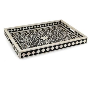 Bandeja de Madera para Servir Alimentos con Diseño Exclusivo para Decoración de Mesa de Bodas y Fiestas, Diseño con Incrustaciones de Hueso - Product Image 2