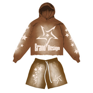 Conjunto de Sudadera con Capucha y Pantalones Cortos de Tallas Grandes con Lavado Ácido, Ropa de Verano 100% Algodón, Estilo Urbano, Cómodo y Elegante - Product Image 5