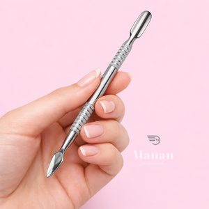 Dual-End Flat & Spoon End Stainless Steel Cuticle Pusher <b>Nail</b> <b>Tool</b> Non-Slip Grip Rust Resistant Reusable Manicure Instrument - Product Image 4