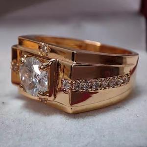 Anillo de compromiso de moissanita original de corte redondo de oro amarillo de 14 quilates para hombre, anillo de bodas Vintage gitano, regalo de Halloween para anillo de hombre - Product Image 3