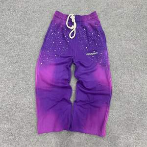 Pantalones de chándal rectos holgados con estampado de seda lavada desteñida al sol de alta calidad y alta calidad para hombre - Product Image 1