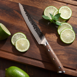 Venta al por mayor personalizado de calidad superior OEM ODM servicio profesional natural negro Damasco cuchillo de cocina de acero con mango de madera - Product Image 4